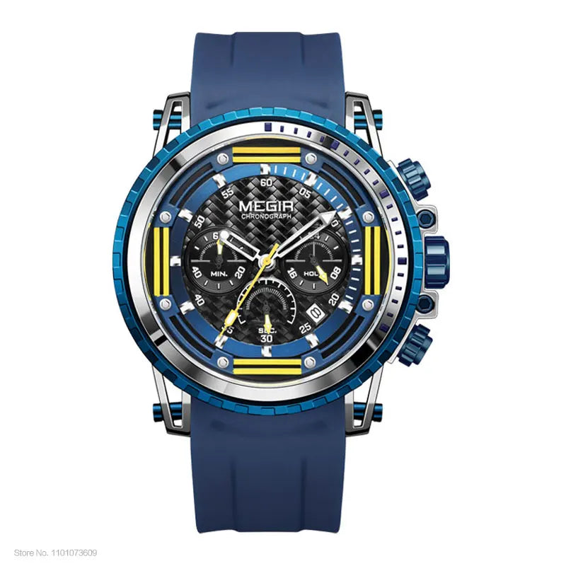 MEGIR Watches for Men Fashion Chronograph Quartz Watch with Silicone Strap Waterproof Sport Wristwatch relogio часы montre reloj