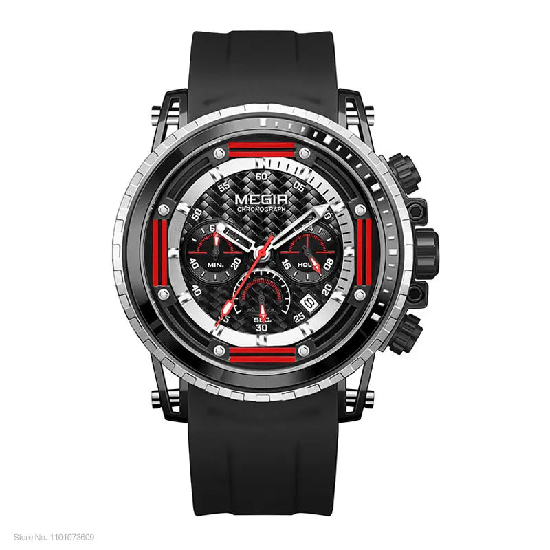 MEGIR Watches for Men Fashion Chronograph Quartz Watch with Silicone Strap Waterproof Sport Wristwatch relogio часы montre reloj