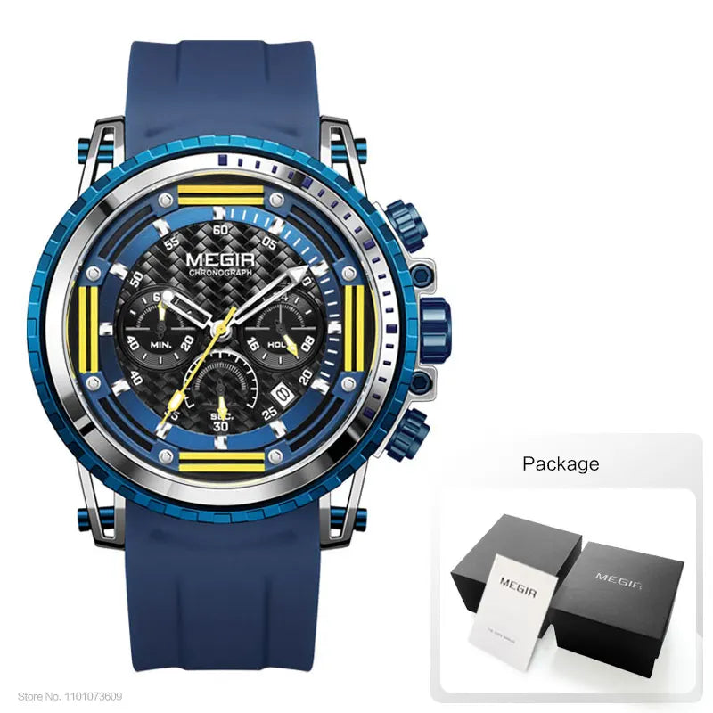 MEGIR Watches for Men Fashion Chronograph Quartz Watch with Silicone Strap Waterproof Sport Wristwatch relogio часы montre reloj