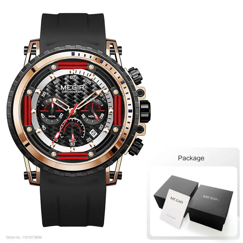 MEGIR Watches for Men Fashion Chronograph Quartz Watch with Silicone Strap Waterproof Sport Wristwatch relogio часы montre reloj